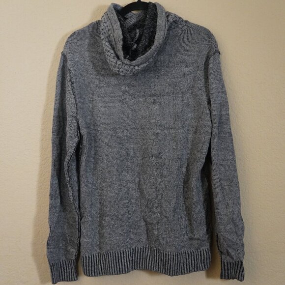 Trash Nouveau Hooded Knit Shawl Sweater Mens L 1/4 Zip Grey/Black Cotton Grunge - Picture 5 of 9